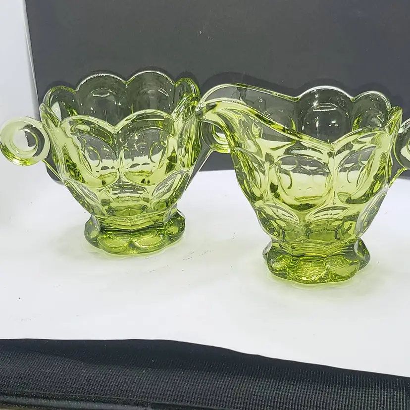Vintage Heisey Green Glass Creamer and Sugar Set