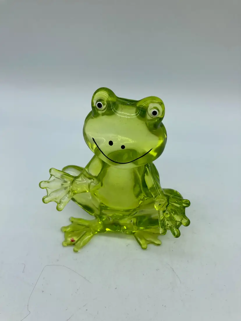 Clear Glass Smiling Green Frog