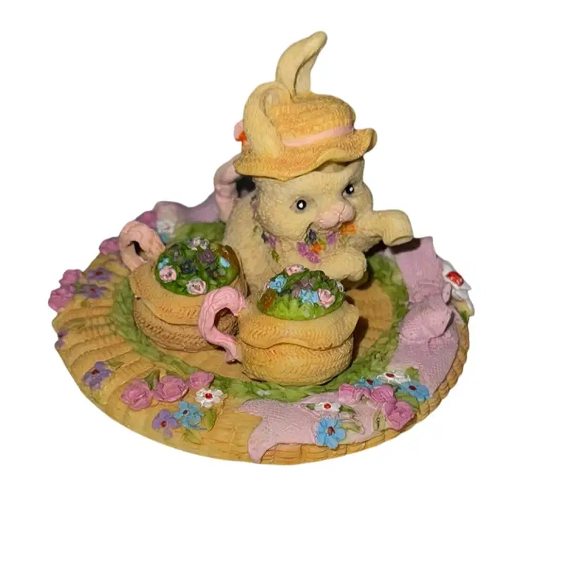 Vintage Garden Rabbit Resin Miniature Tea Set 2.75”