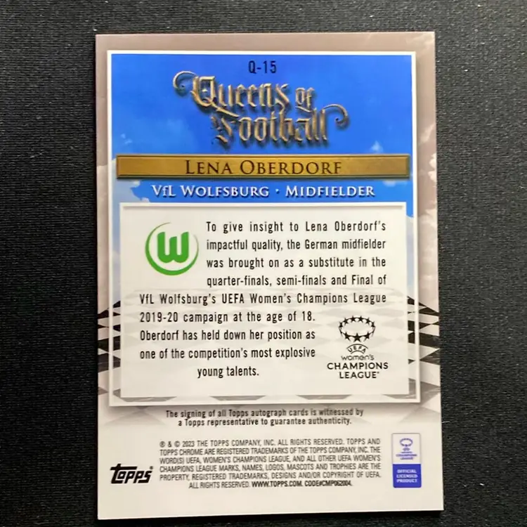 Lena Oberdorf Queens Of Football Auto - 2022-23 Topps Chrome - VfL Wolfsburg - Women’s Soccer