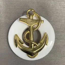 White Acrylic Pendant with Goldtone Anchor
