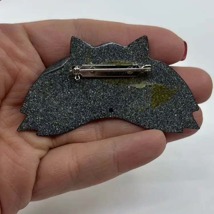 Copper Enamel Calico Cat Brooch 2.75”