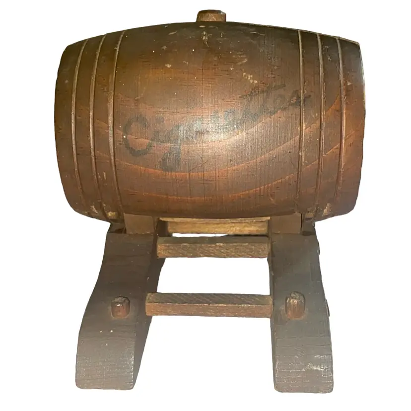 Vintage wooden barrel cigarette dispenser