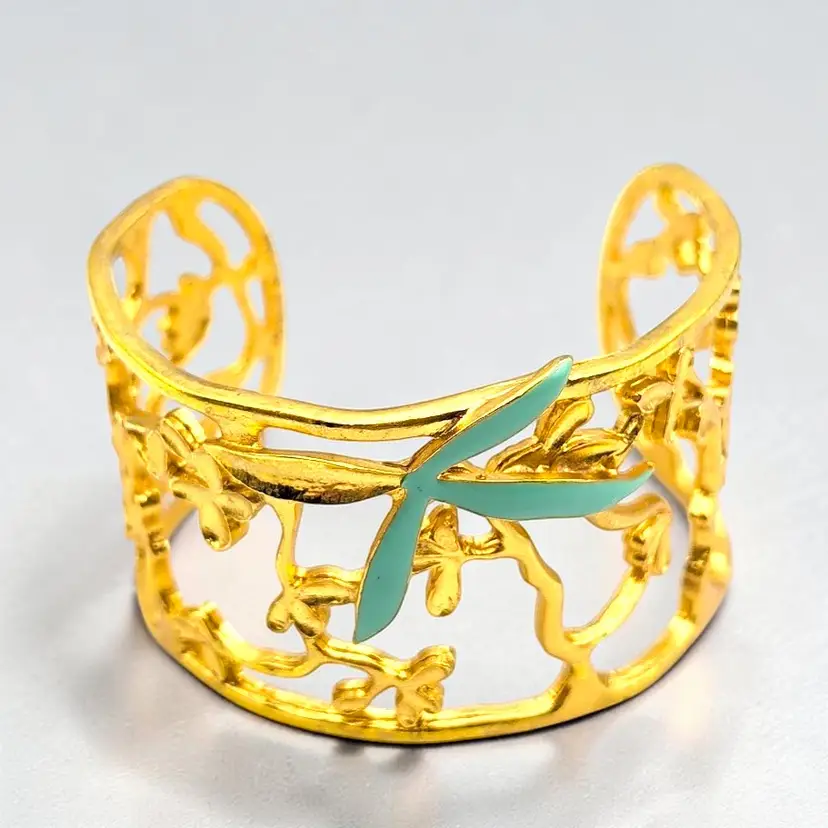 Karine Sultan 24k Gold Plated Pewter Green Flower Olive Leaf Bracelet Damaged