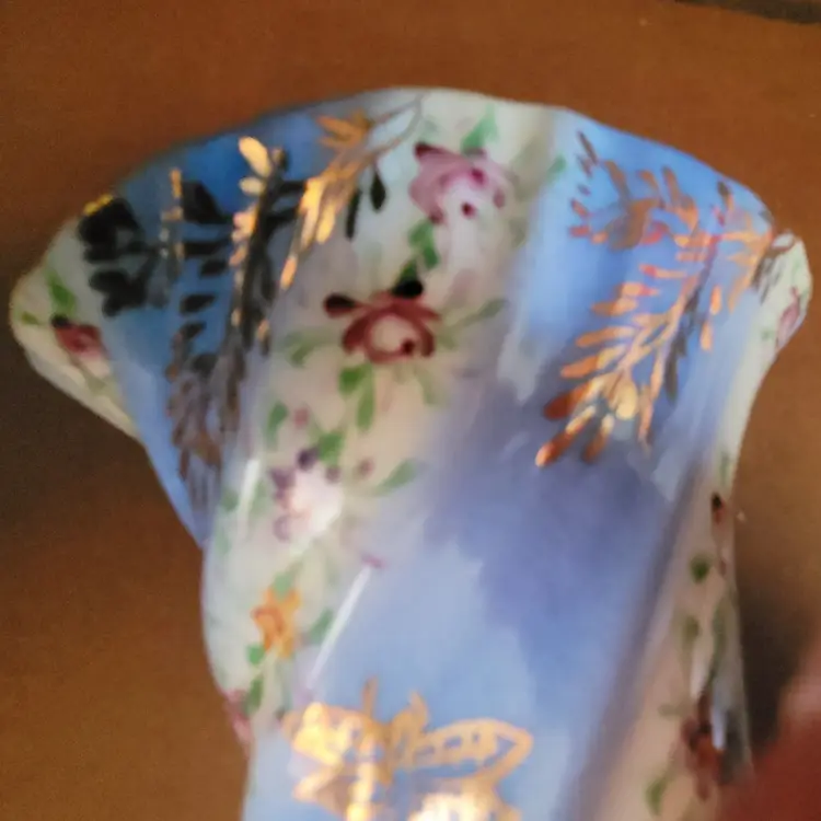 Vintage Limoges China (Faux?) Blue and White Floral Wall Pocket - As Is