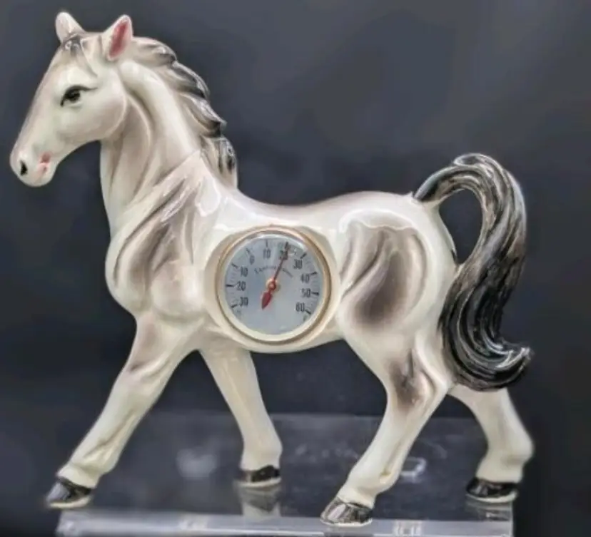 Vintage 5.75" Tall Porcelain Horse Table Thermometer