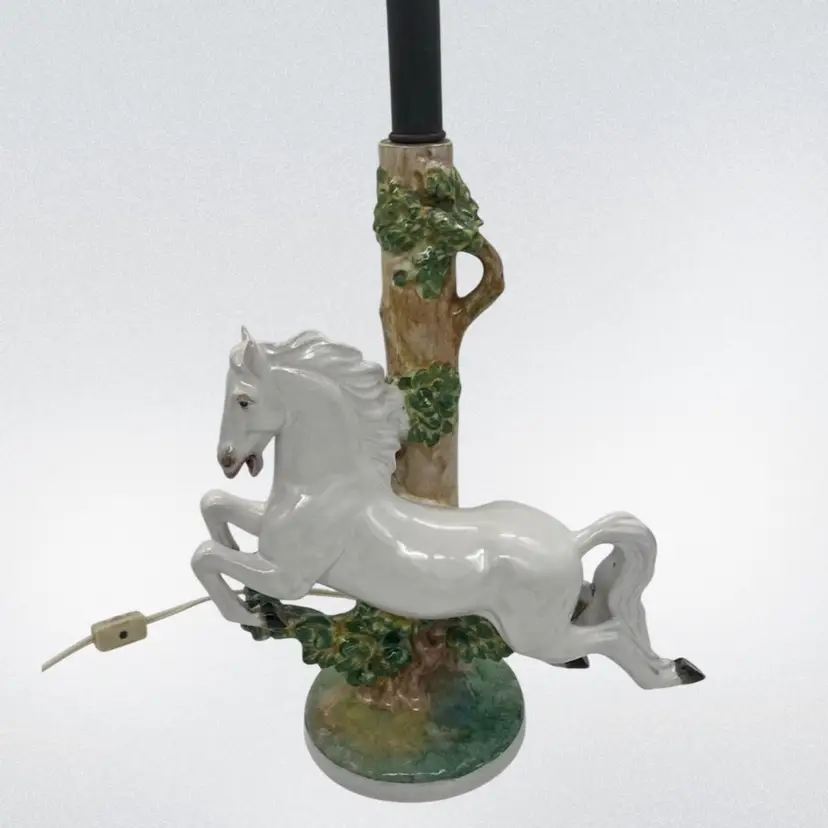 Vintage Ugo Zaccagnini Signed Table Lamp Figural White Horse Italy Majolica Pottery