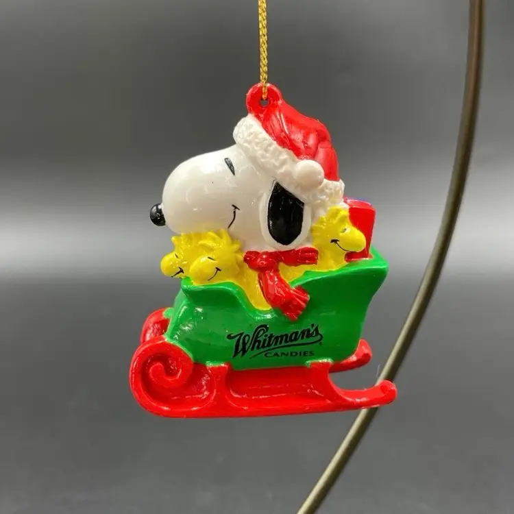 Peanuts Snoopy Woodstock Sleigh Hanging Christmas Holiday vintage Ornament