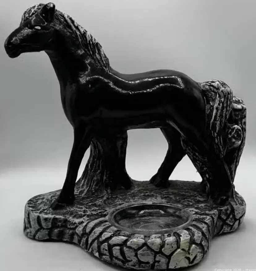 Vintage Chalkware Horse Black Silhouette Statue/Votive Holder