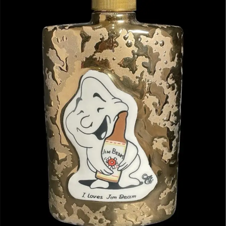 Weeping Gold Jim Beam Flask - I Loves Jim Beam Ghost - AJ46 1976 Seattle Evergreen