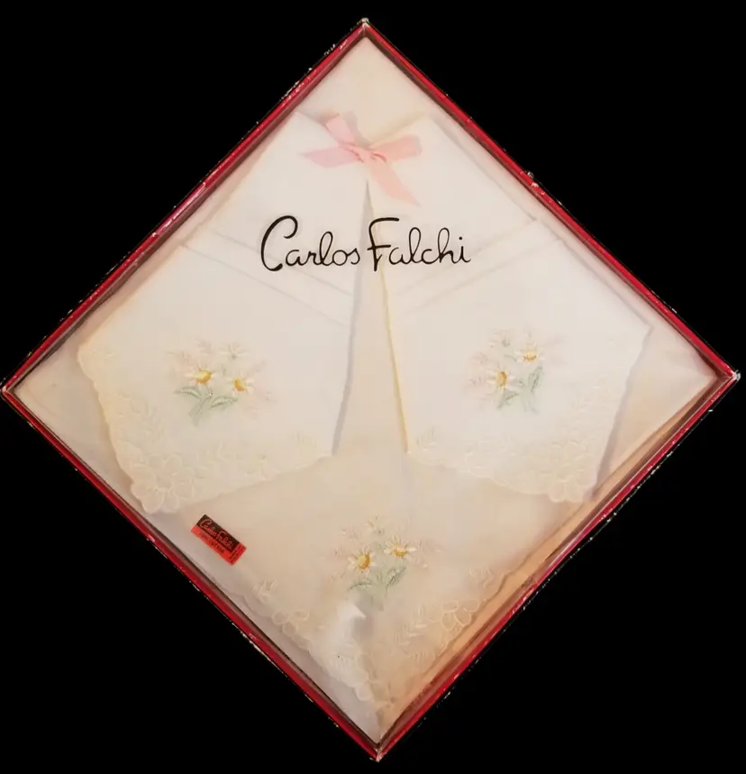 #32 Vintage Carlos Falchi Boxed Embroidered Handkerchief Set