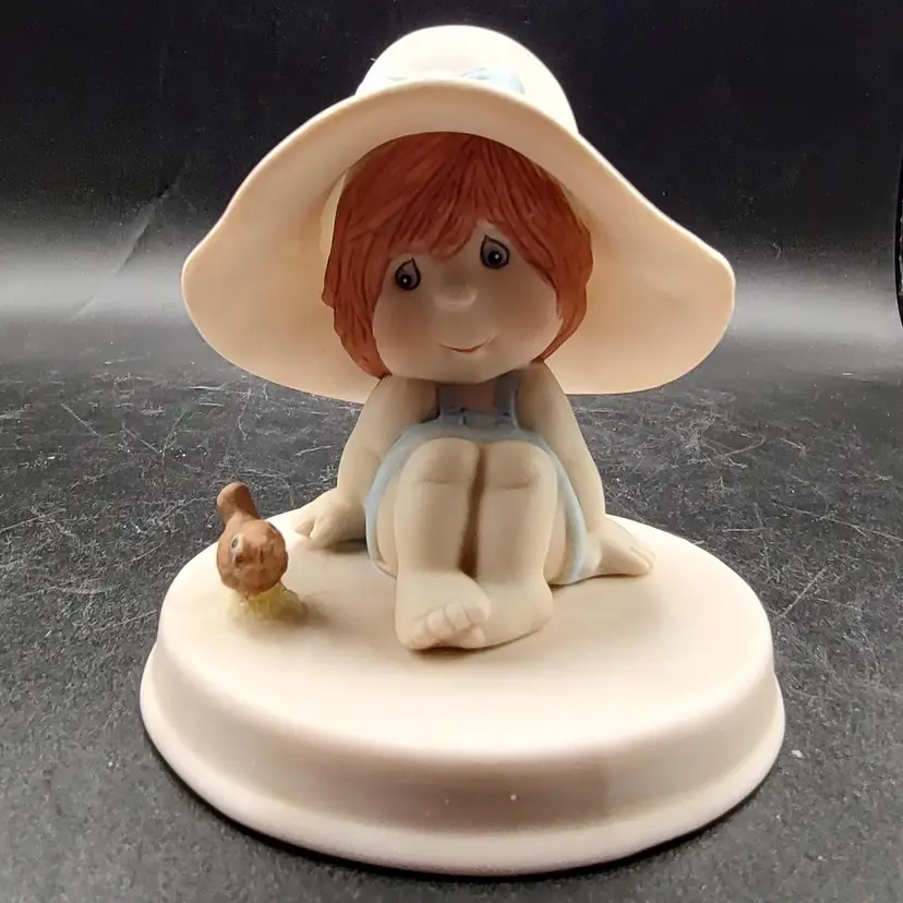 Vtg "Sweet Me" Hand Painted Porcelain Girl With Bird Figurine