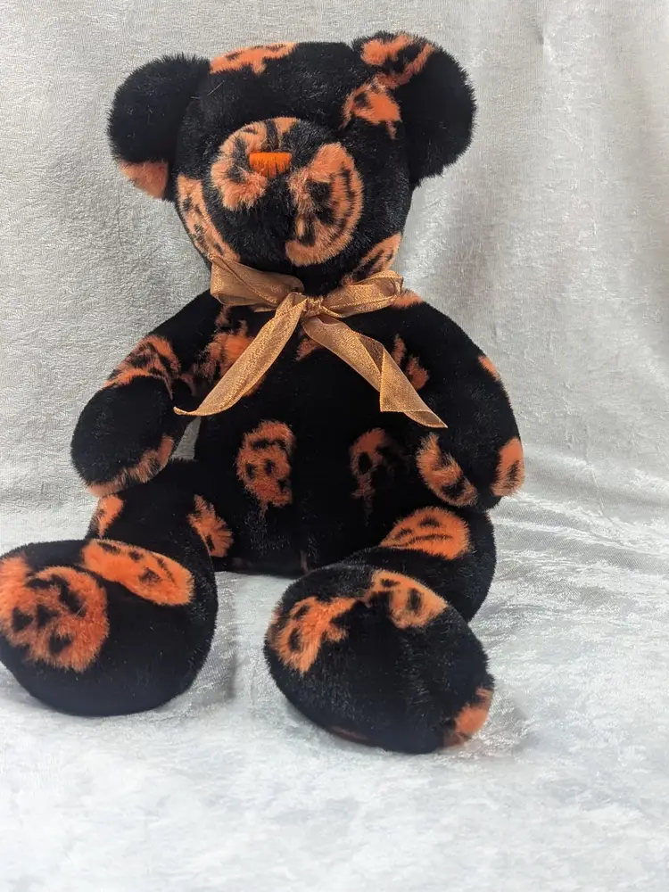 Vintage The Petting Zoo Halloween Pumpkin Teddy Bear Plush 16" Soft Black Orange Stuffed Animal Toy