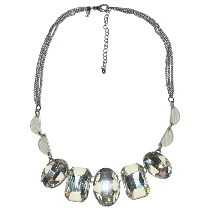 Lani Statement Bling Necklace Mirrored Rhinestone And Acrylic, Silvertone Adjustable 20”