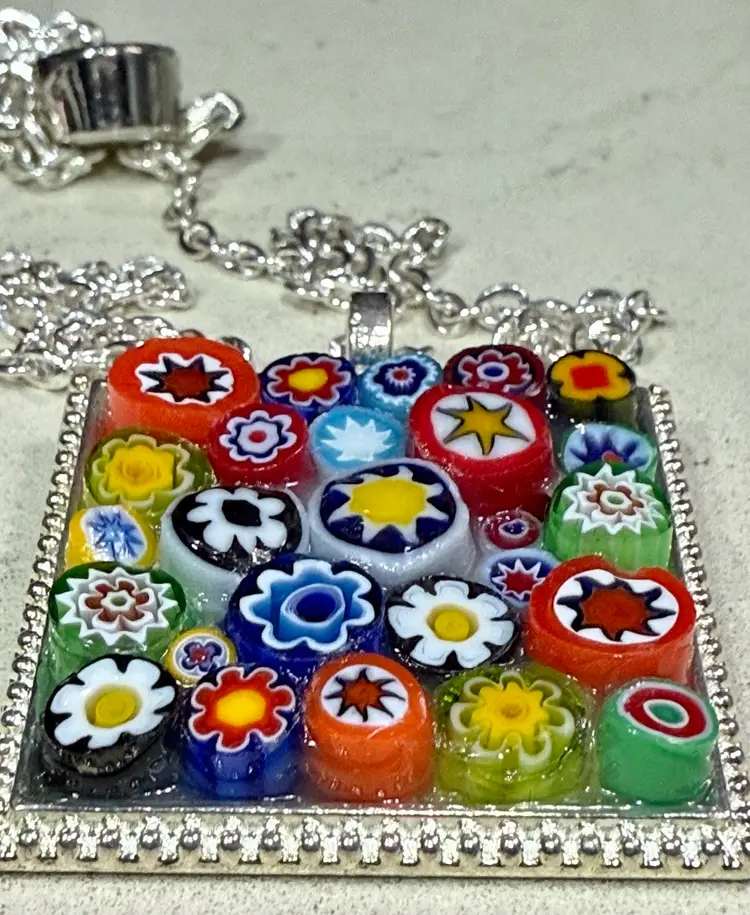 Custom Art Glass Millefiori Pendant Necklace With Magnet Closure