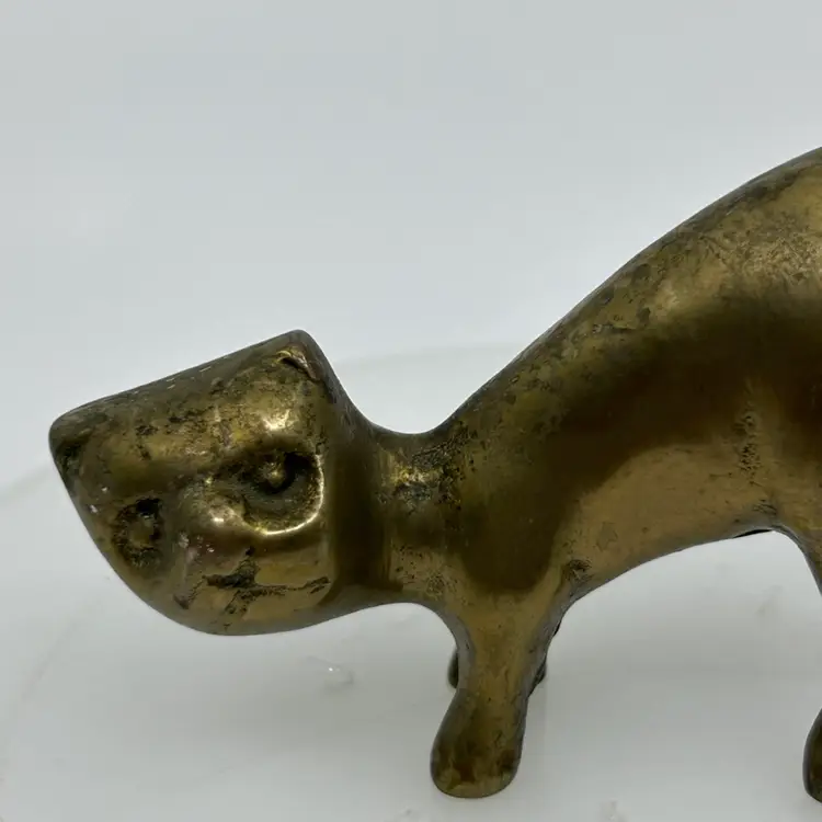 Vintage MCM Brass Cat Long Tail Figurine Ring Holder
