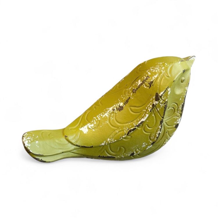 Pea Green Chippy Rustic Sitting Bird Resin Figurine