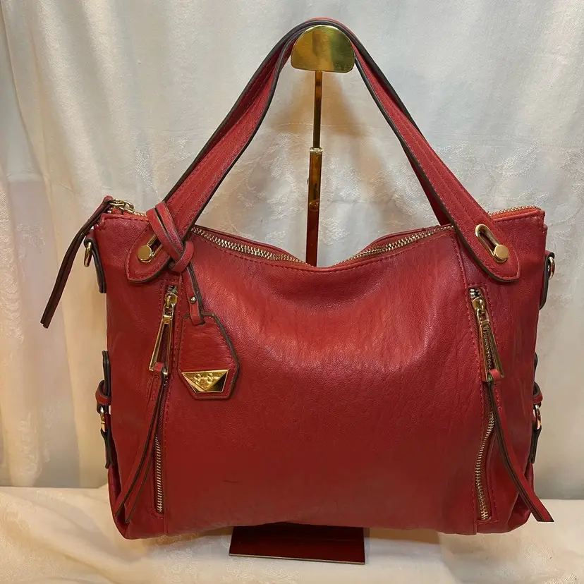 Jessica Simpson Roxanne Satchel Red Leather with Gold Accents