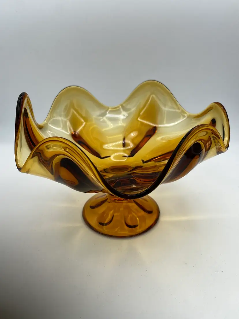 VIKING Art Glass - EPIC - 9" Six Petal FOOTED FRUIT BOWL - AMBER #1431 READ