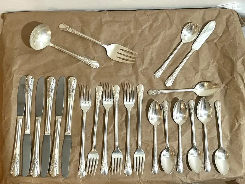 Vtg Wm Rogers Orig Rogers Silverplate Flatware Tableware Avalon Cabin 23 Pieces