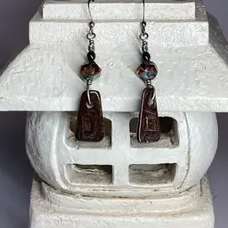 Brown Ceramic And Czech Glass Earrings