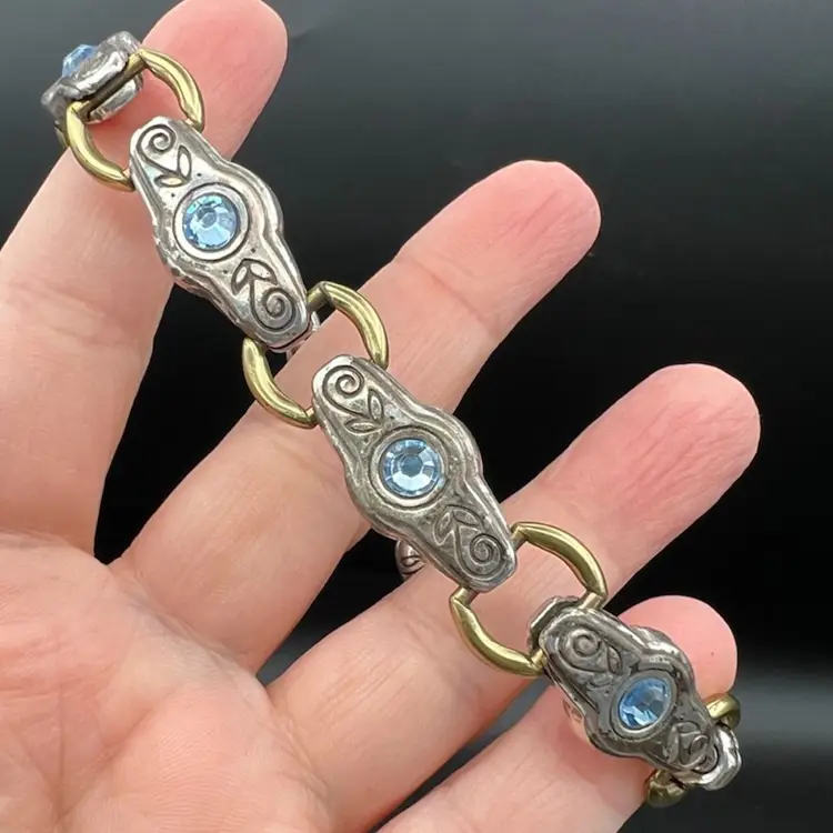 Beautiful Brighton Blue Crystal Two Tone Link Bracelet 7”