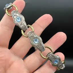 Beautiful Brighton Blue Crystal Two Tone Link Bracelet 7”