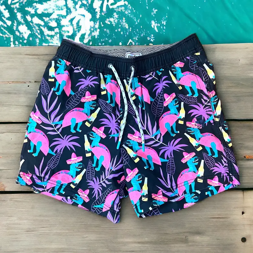 Party Pants Board Shorts Taco Dinosaurs in Sombreros Drinking Beer Mens Size XS