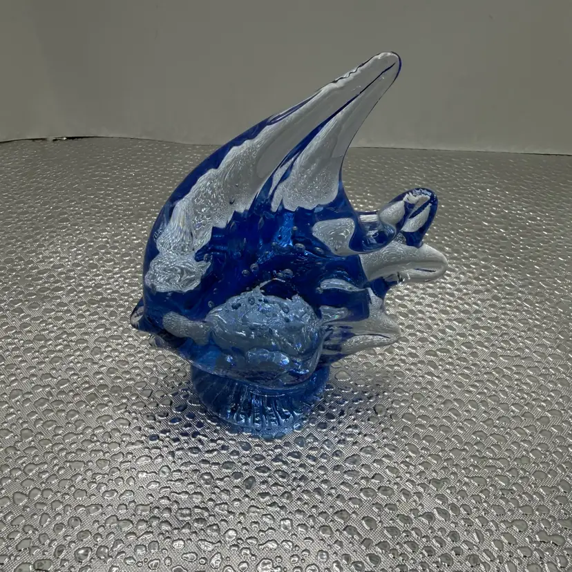 Murano Style Art Glass Blue Angel Fish Figurine Paperweight