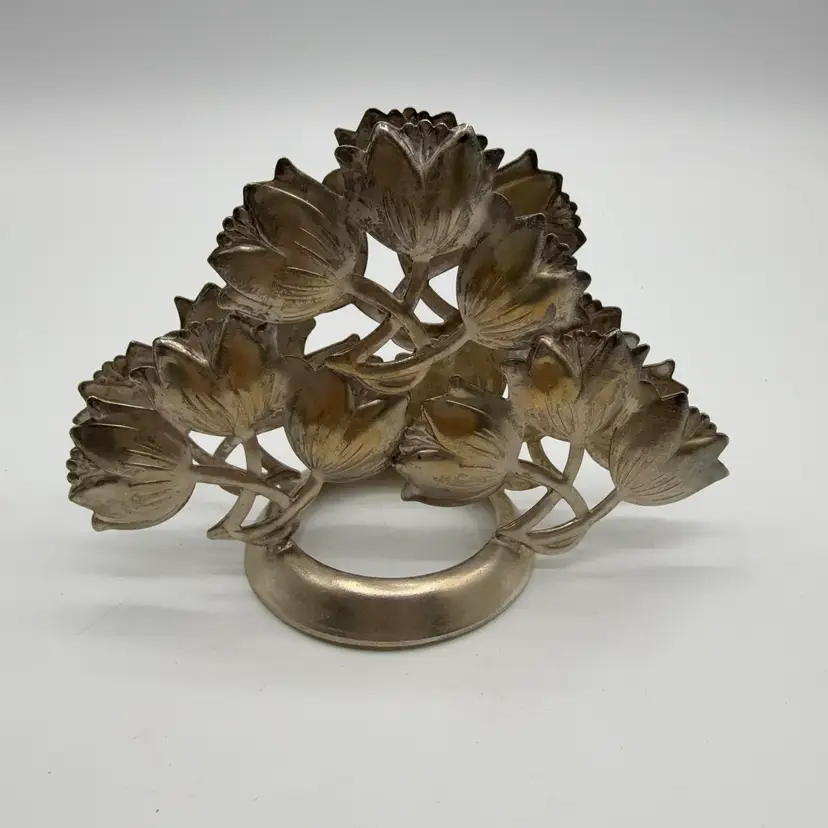 Silver Tone Flower Napkin Holder Marked