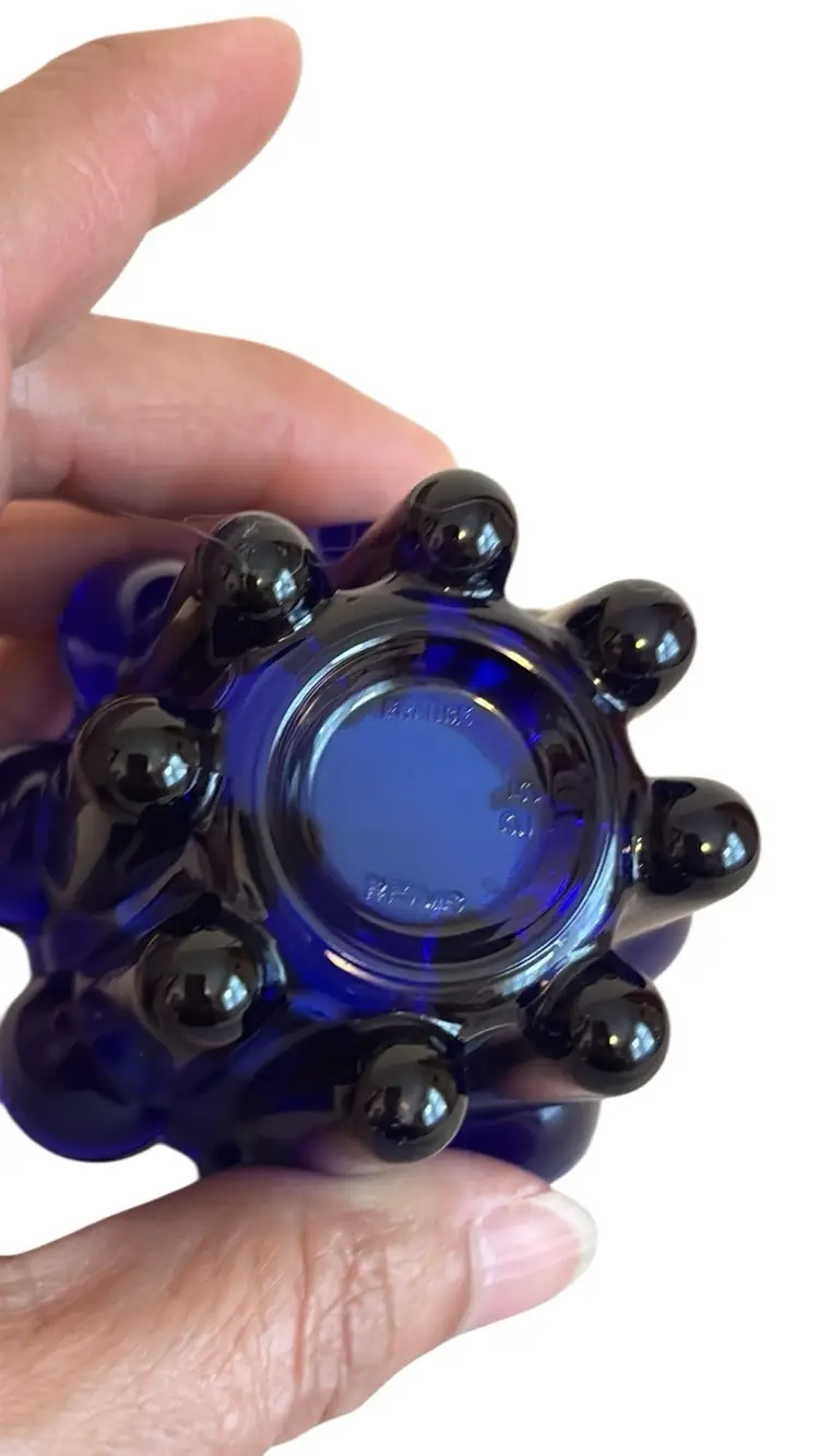 Vintage Reims Cobalt Blue Glass Candle Stick Holder Ribbed Made in France