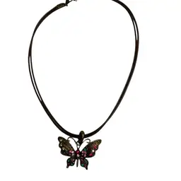 Brass And Colored Rhinestone Butterfly Pendant On A Cord 14” Choker