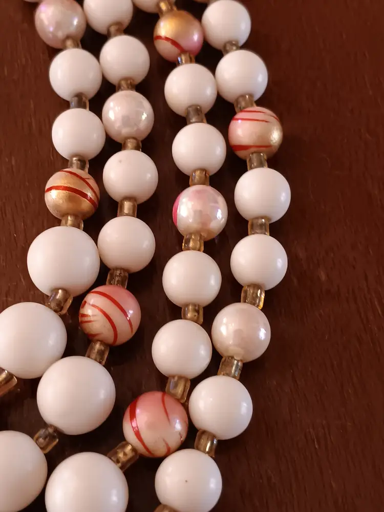 Vintage 4 Strand Necklace and Cluster Earrings Cream Pink Gold Japan