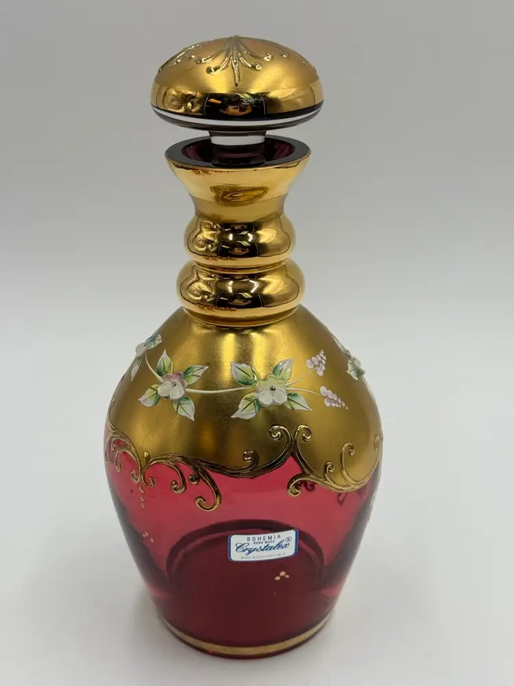 Czech Republic Crystalex Bohemian Purple Wine Vintage Decanter And Six Cordial Glasses