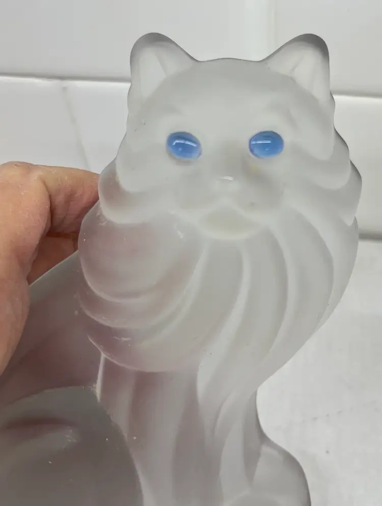 Vintage Frosted Glass Persian Kitty Cat Blue Eyes