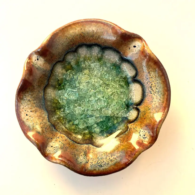 VTG Stoneware & Beach Glass Ashtray