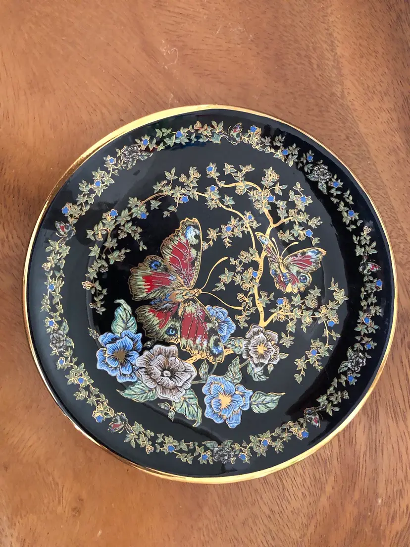 BEAUTIFUL Floral Butterfly 24K Gold Ceramic Plate Made in Rhoades Greece