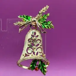 Vintage Gold Tone Christmas Bell Brooch