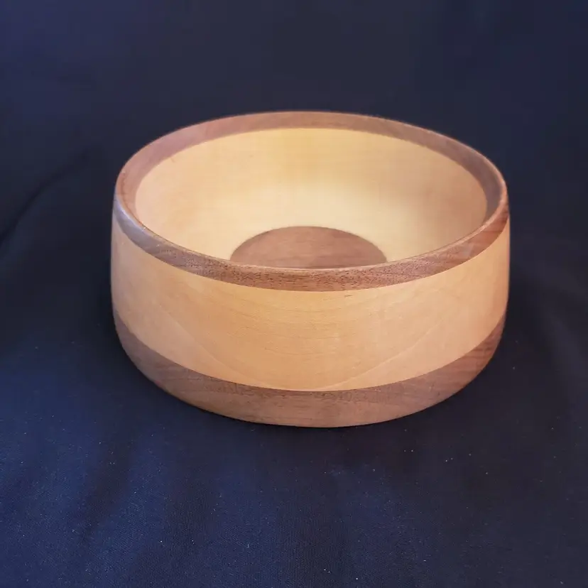 Studio Art Wood Bowl 2 Tone 7 1/2" bottom diameter approx. unbranded Vintage