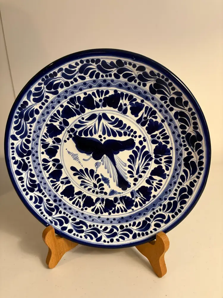 Beautiful Blue And White Talavera Plate Made By Pedro Tecayhuati