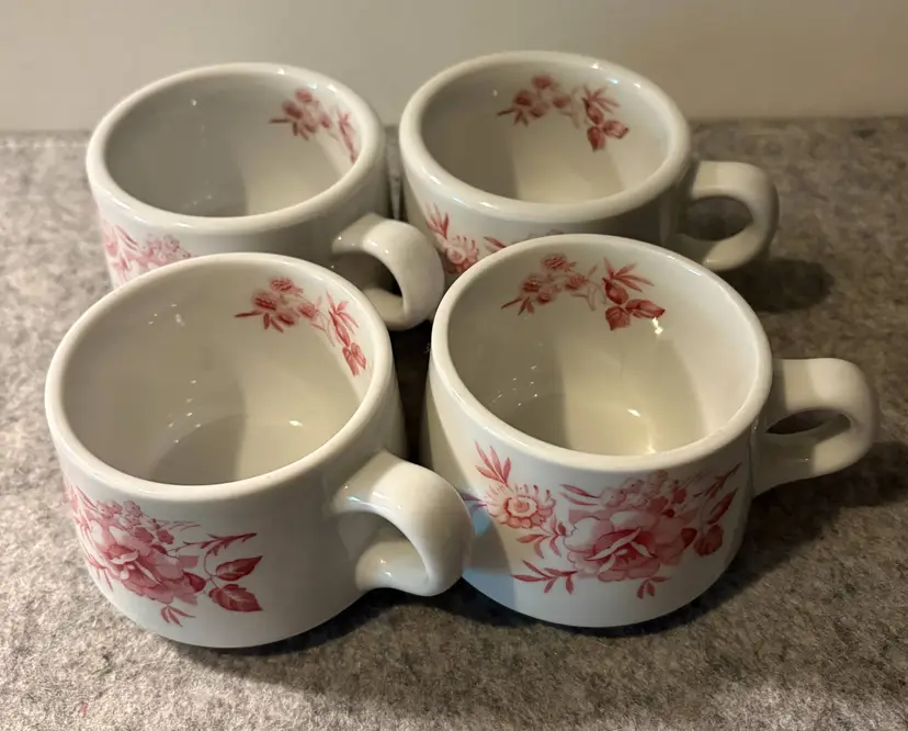 4 Shenago China ,Restaurant Ware Coffee Cups 2.5"  Floral Design  # 2840