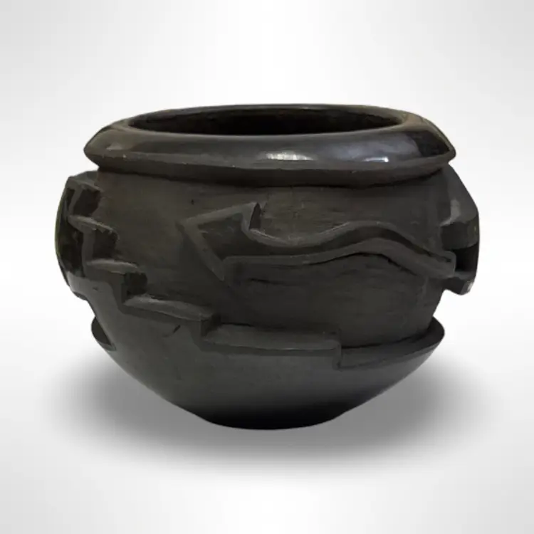 Inez Tapia Native American Small Blackware Pot Santa Clara Pottery - 3”