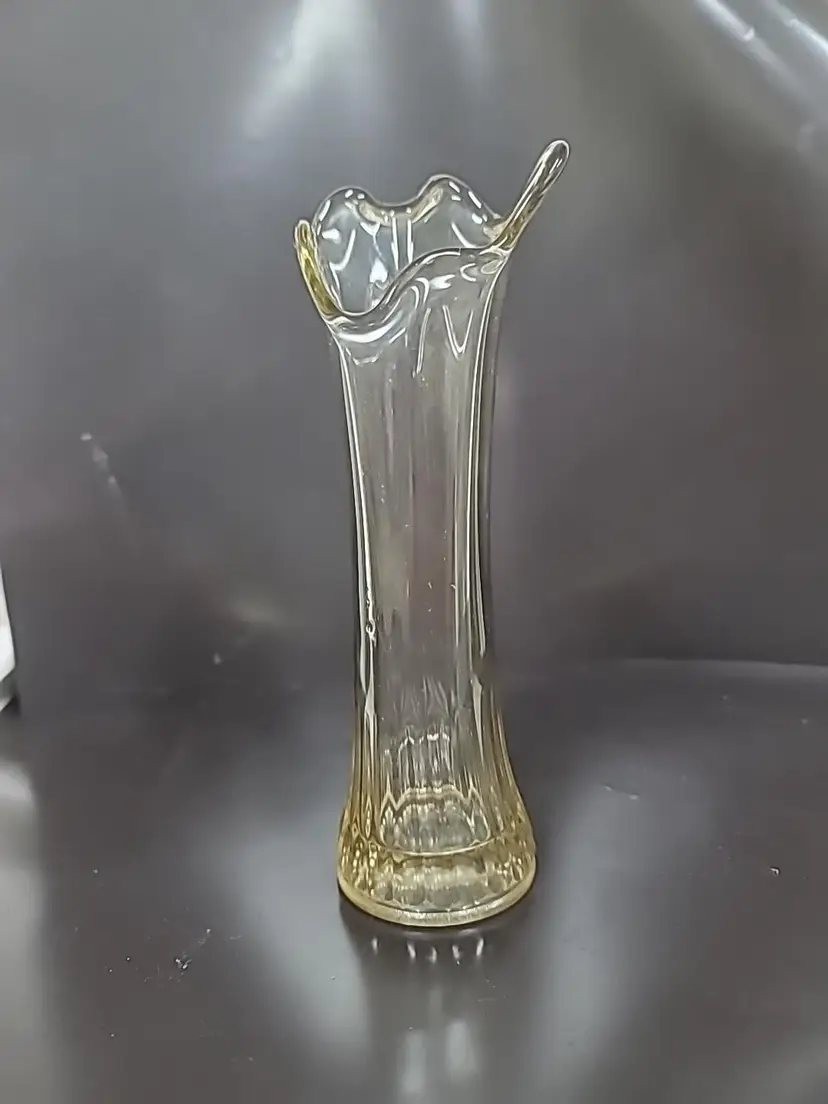 Vintage Crystal Glass Co LA Yellow Swung Vase
