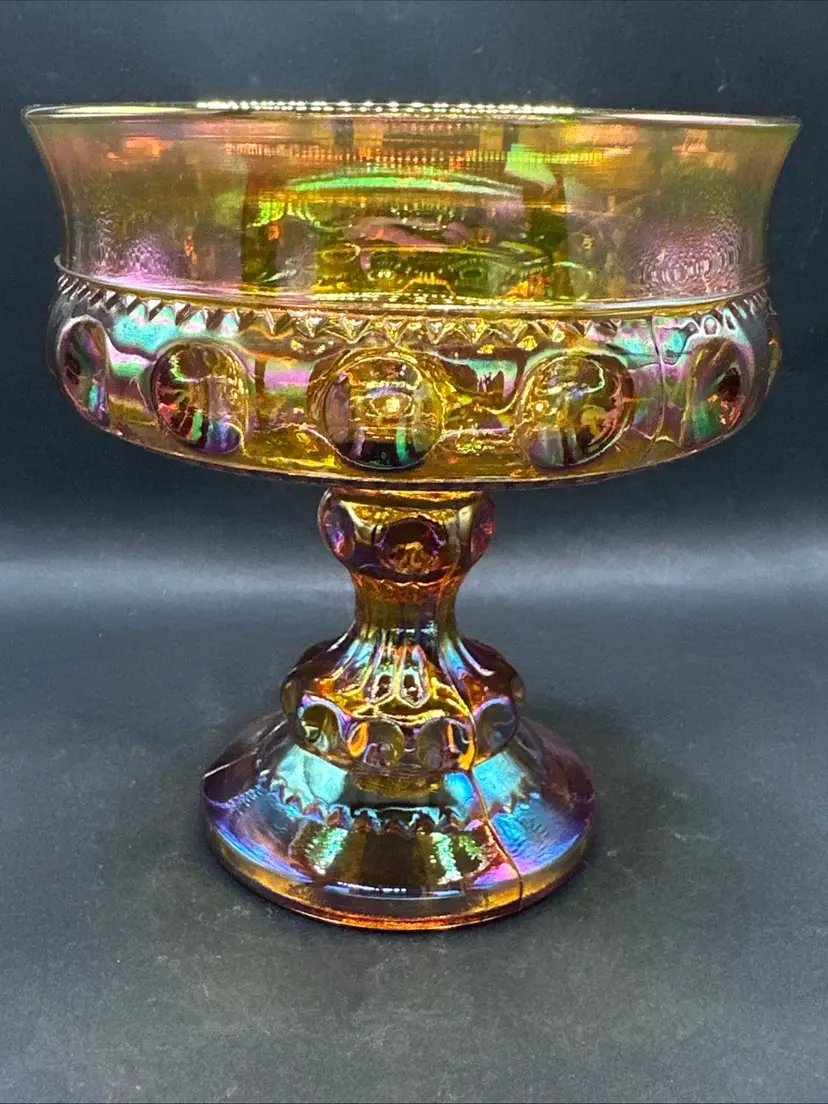 Vintage Mid Century Modern Indiana Glass Amber Kings Crown Compote/Candy Dish