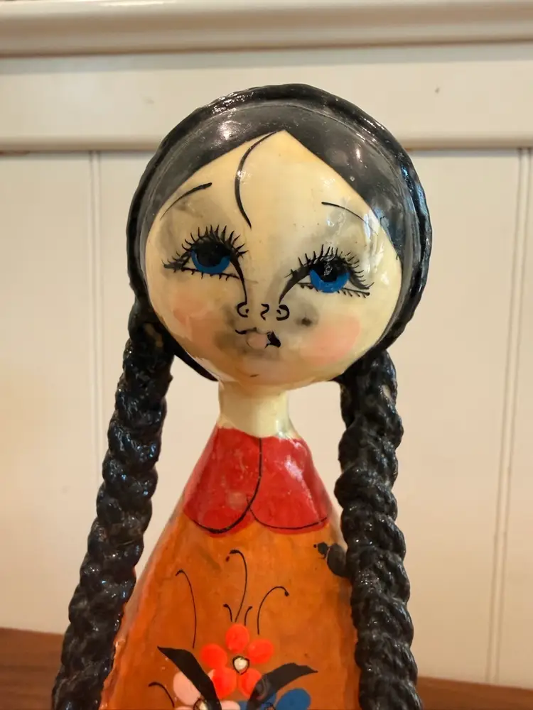 Paper Mache Lady With Flowers - 12” Tall