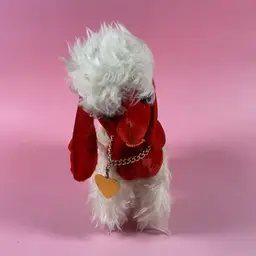 #01 - Herman Pecker Red Poodle With White Fur Trim And Heart Charm
