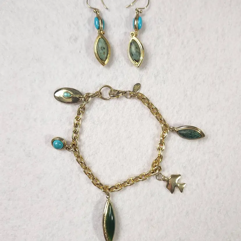 Stone Earrings and Matching Charm Bracelet