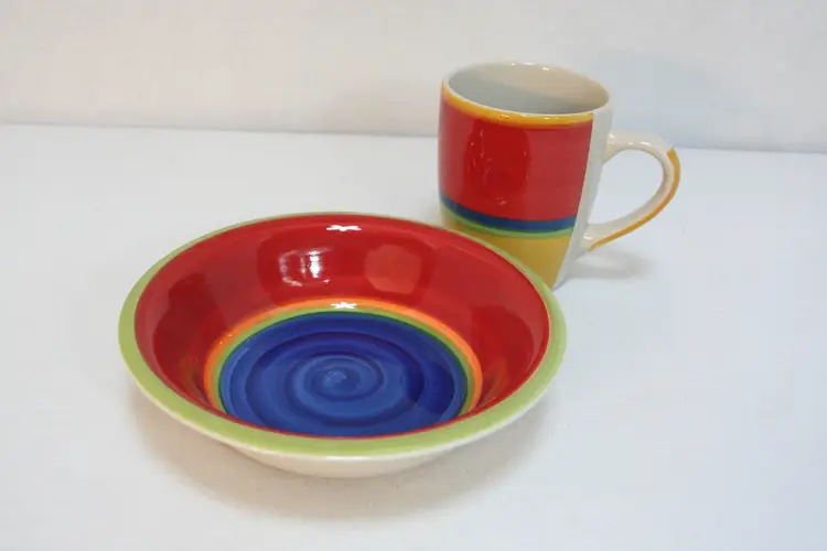 Royal Norfolk Mambo 12oz Color block Coffee Tea Mug Cup Cereal Soup Bowl set of 2