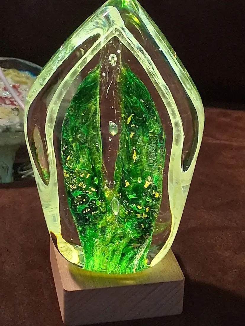 Vintage Rare, Michael Nourot Studios Art Glass "Forest Mist" Series Tall Pillar Paperweight