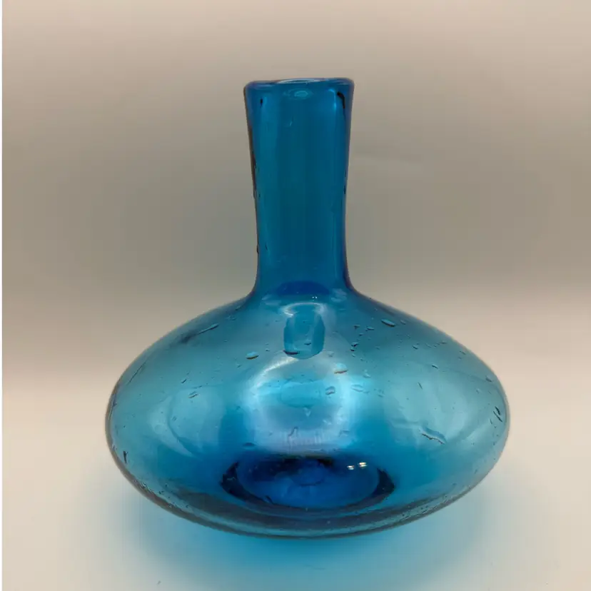 Blenko #721 Turquoise Hand Blown Glass Vase From 1972 - 5.5 In